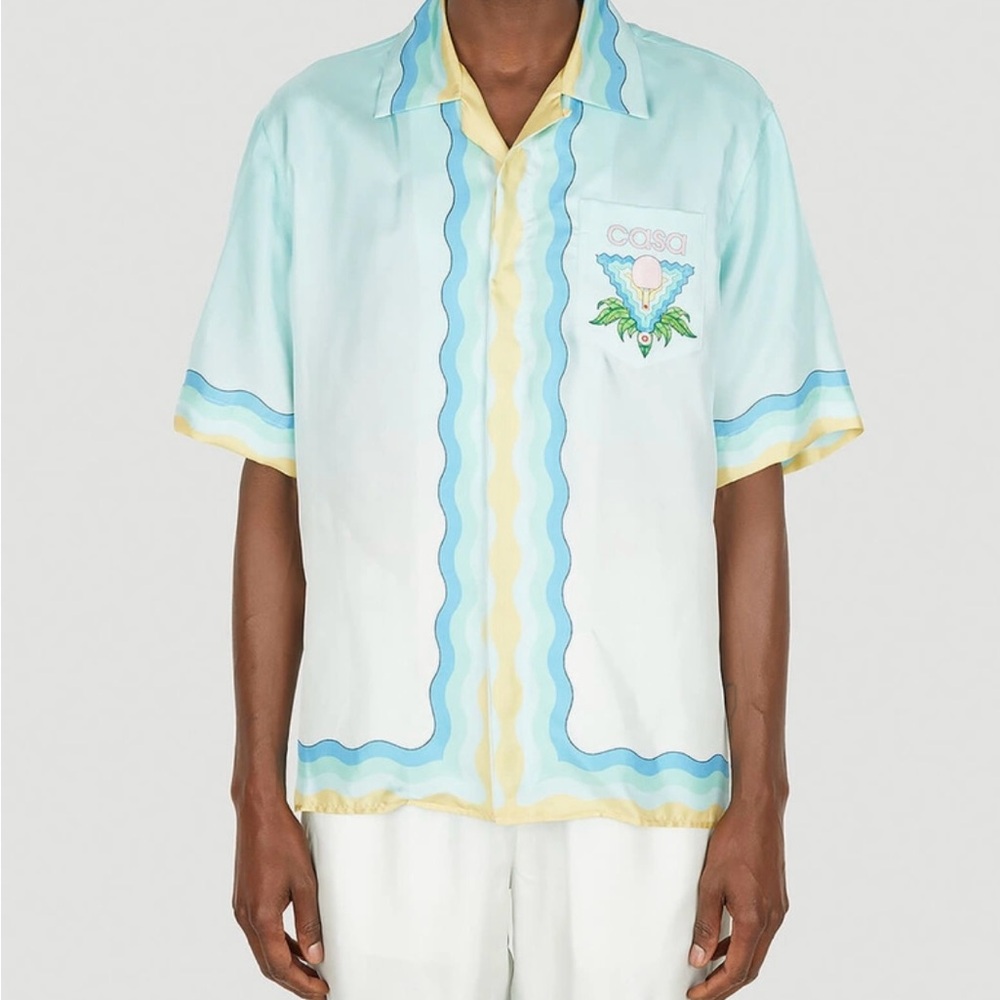 Casablanca NWT CUBAN COLLAR SHORT SLEEVE SILK SHIRT - MEMPHIS ICON Size- L